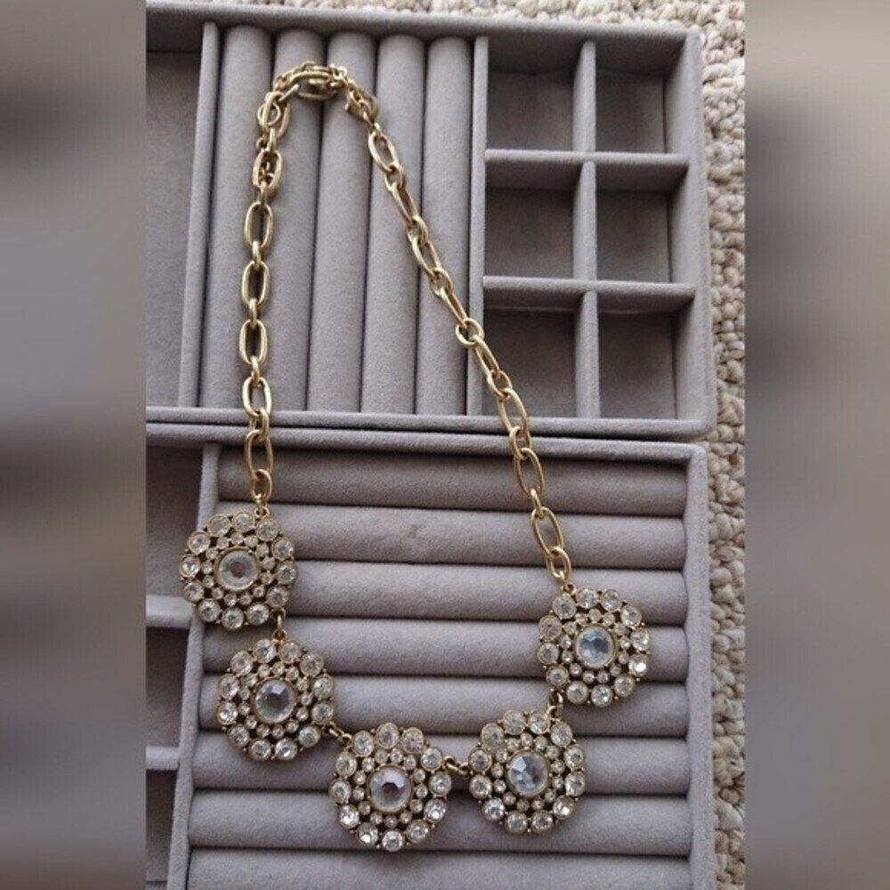 J.Crew Classic Rhinestones Pave Crystal Medallion Statement Necklace